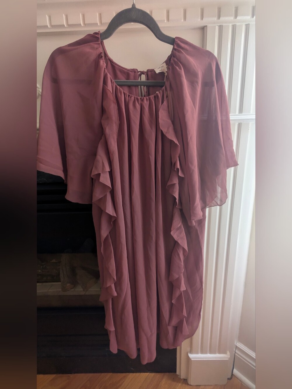 Wilfred Capelet Dress - Ruffled Chiffon Dress in Dusty Rose